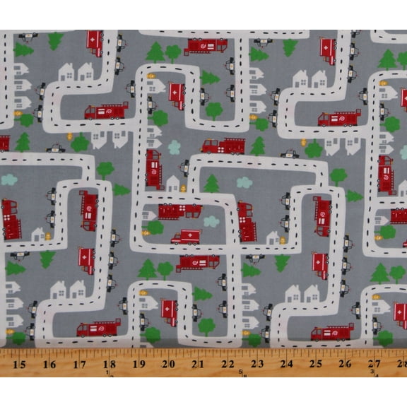 Cotton Roads Cars Transportation Travel On the Go Gray Cotton Fabric Print by the Yard (20723-19)