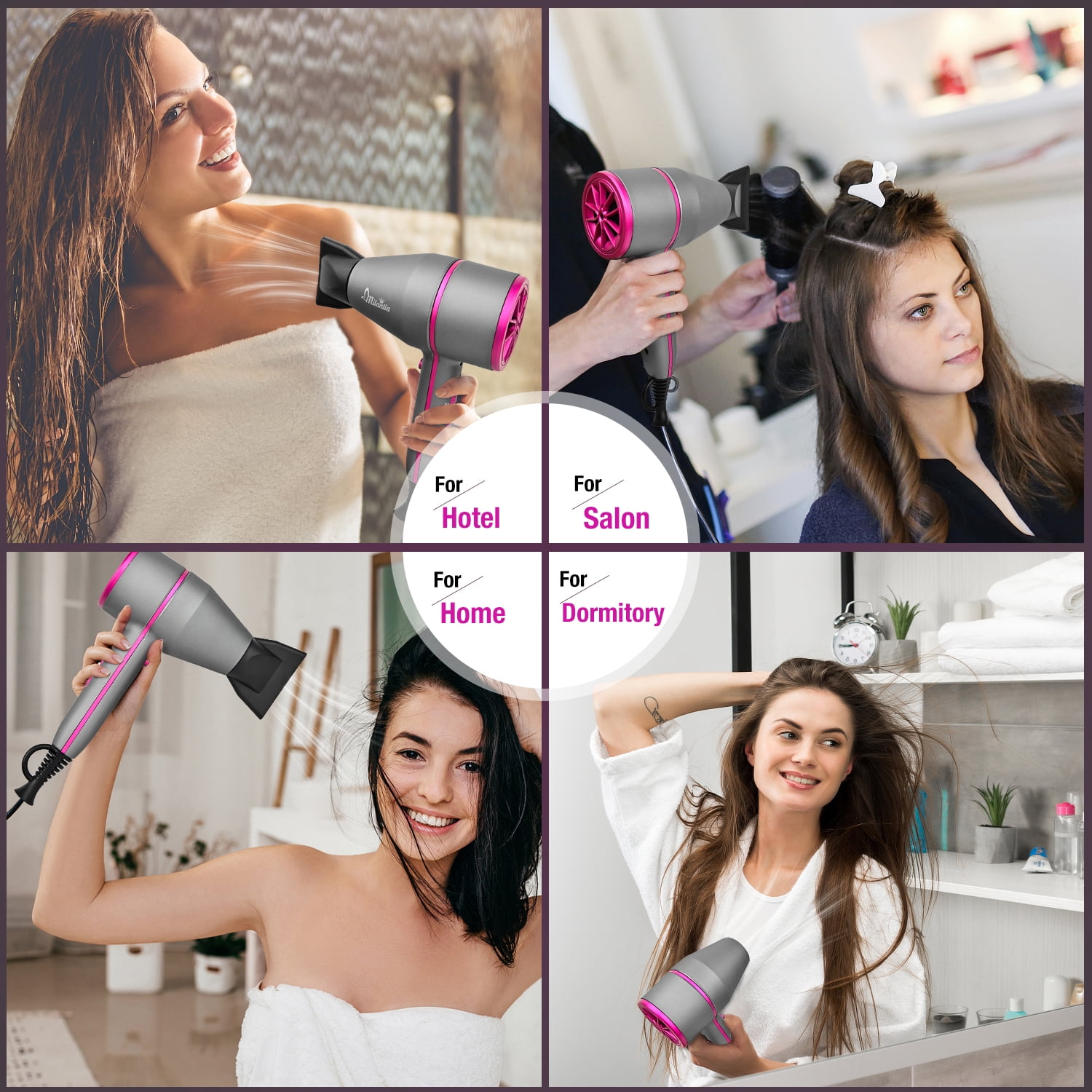 1875W Compact Ionic Hair Dryer for Fast Drying Frizz Control & Shiny Hair, Quiet & Compact for Home & Travel (Dark Grey)