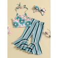 thumbnail image 3 of Toddler Baby Girls 3Pcs Summer Outfits, Sleeveless Halter Tops Striped Bell Bottoms Headband Set, 3 of 9