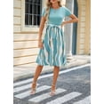 thumbnail image 3 of PULLIMORE Women's Summer Spliced Printed Dress T-shirt A-line Dresses Short Sleeve Boho Beach Dress with Belt (Green,M), 3 of 6