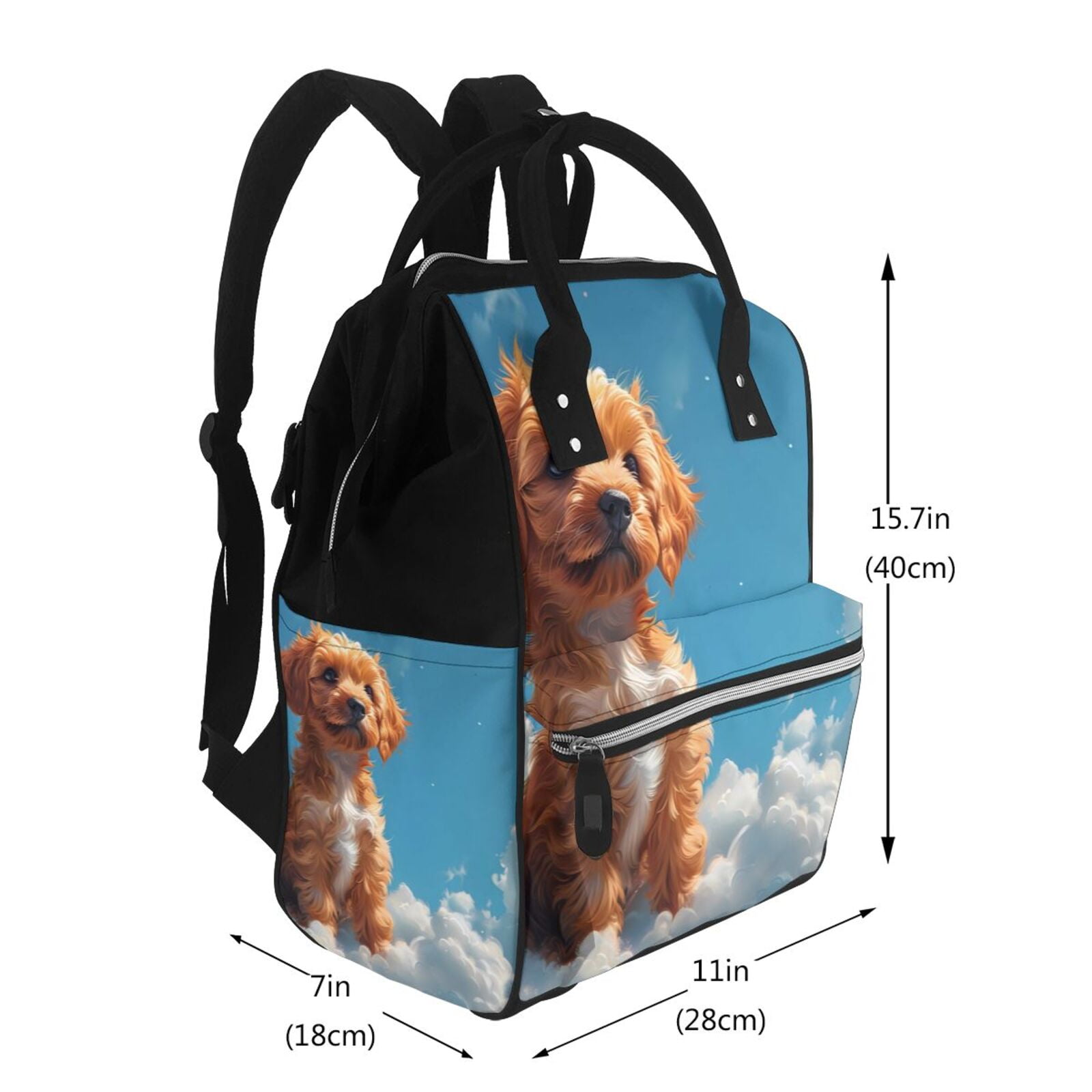 Fuzoiu Blue Sky Cloud Puppy Print Diaper Bag Backpack,Baby Essentials Travel Tote,Multi function Waterproof Diaper Bag, Travel Essentials Baby Bag - Unisex