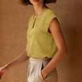 thumbnail image 6 of Women's Summer Solid Color Cotton Linen Casual V Neck Tank Tops Cap Sleeve Loose Fit Blouses Tunic Shirts Yellow, 6 of 8