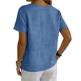 thumbnail image 6 of Women's Casual Short Sleeve V-Neck Button-Down Top - Loose Fit Linen-Blend Blouse for Summer, Everyday Wear & Vacation Sky Blue S, 6 of 7