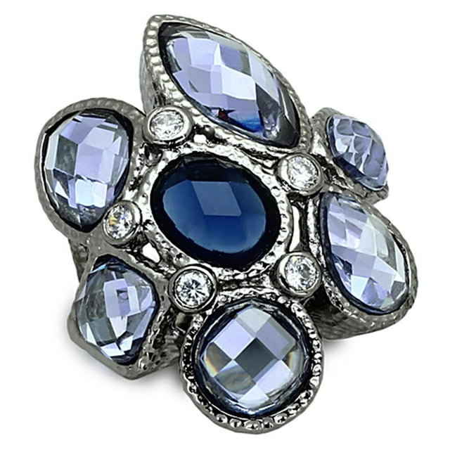 Ruthenium Brass Ring with Synthetic Synthetic Glass in Multi Color for Women Multi Color Stone Color Style LOA906 Size 6