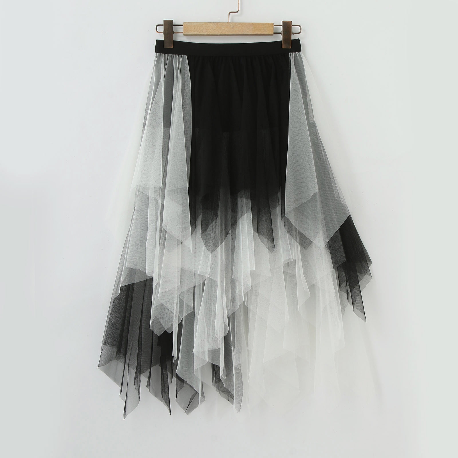 GYUJNB Women s Tulle Skirt Formal High Low Asymmetrical Midi Tea Length Elastic Waist Tutu Skirts