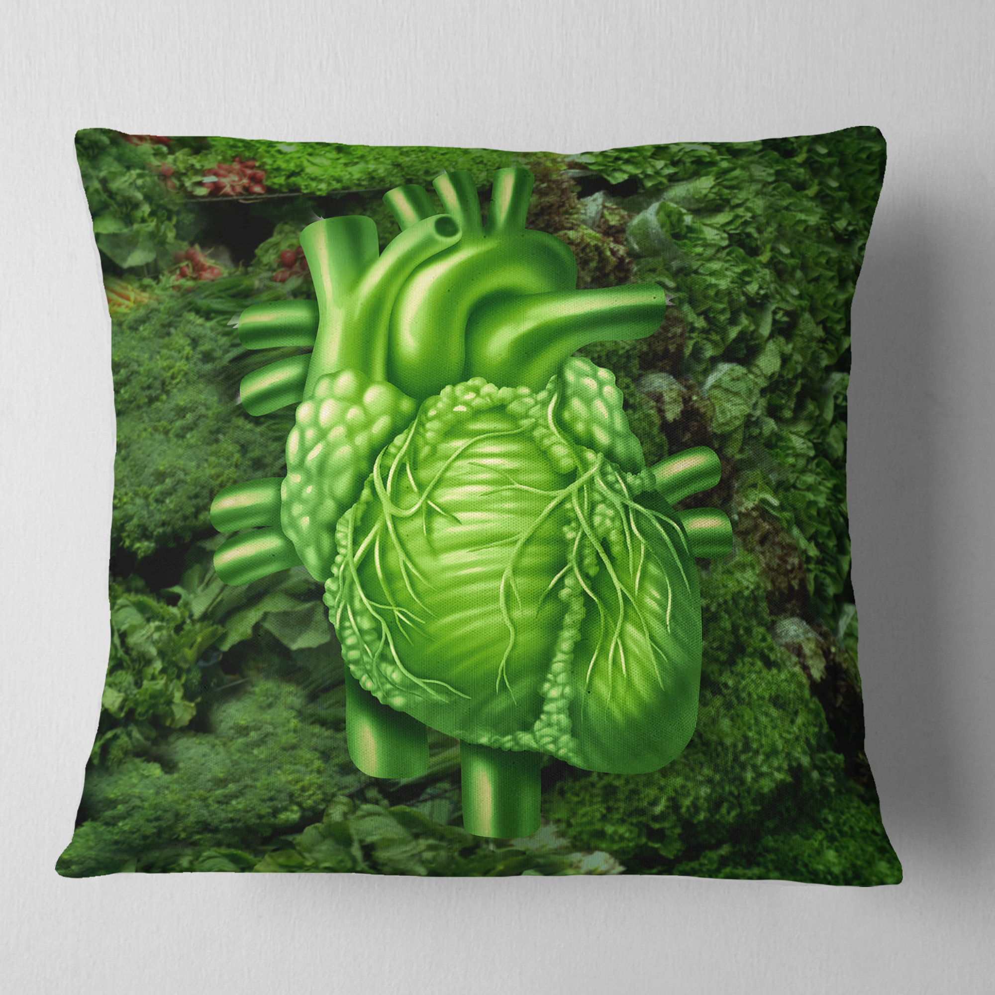 Designart Green Healthy Heart - Contemporary Throw Pillow - 16x16