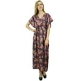 thumbnail image 2 of Bimba Women's Long Satin Maxi Drawstring Floral Kaftan Kimono Wine Gown - 20, 2 of 7