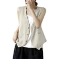 thumbnail image 2 of Endives Womens Cotton Linen Vest Casual Vest Top Outerwear Vest Stylish Short Vest Top Summer Beige, 2 of 5
