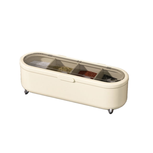 Oleegame 1PC Spice Dispenser Mini Kitchen Seasoning Box Divided Storage Rack Seasoning Box Containers | Removable With Spoons Kitchen Seasonings Organizer For Sugar Pepper Beige