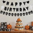 thumbnail image 4 of Cartel de cumpleaños de Halloween Neyeidru, calavera negra con purpurina, 4 of 7