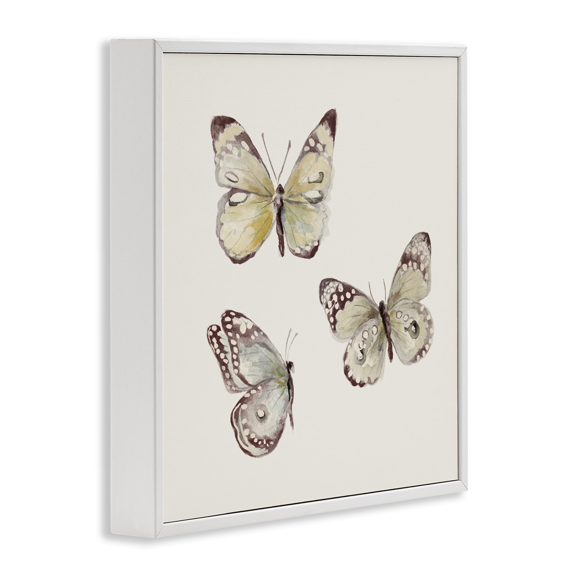 Stupell Industries Delicate Butterflies on Beige White Framed Giclee Art, design by Patricia Pinto