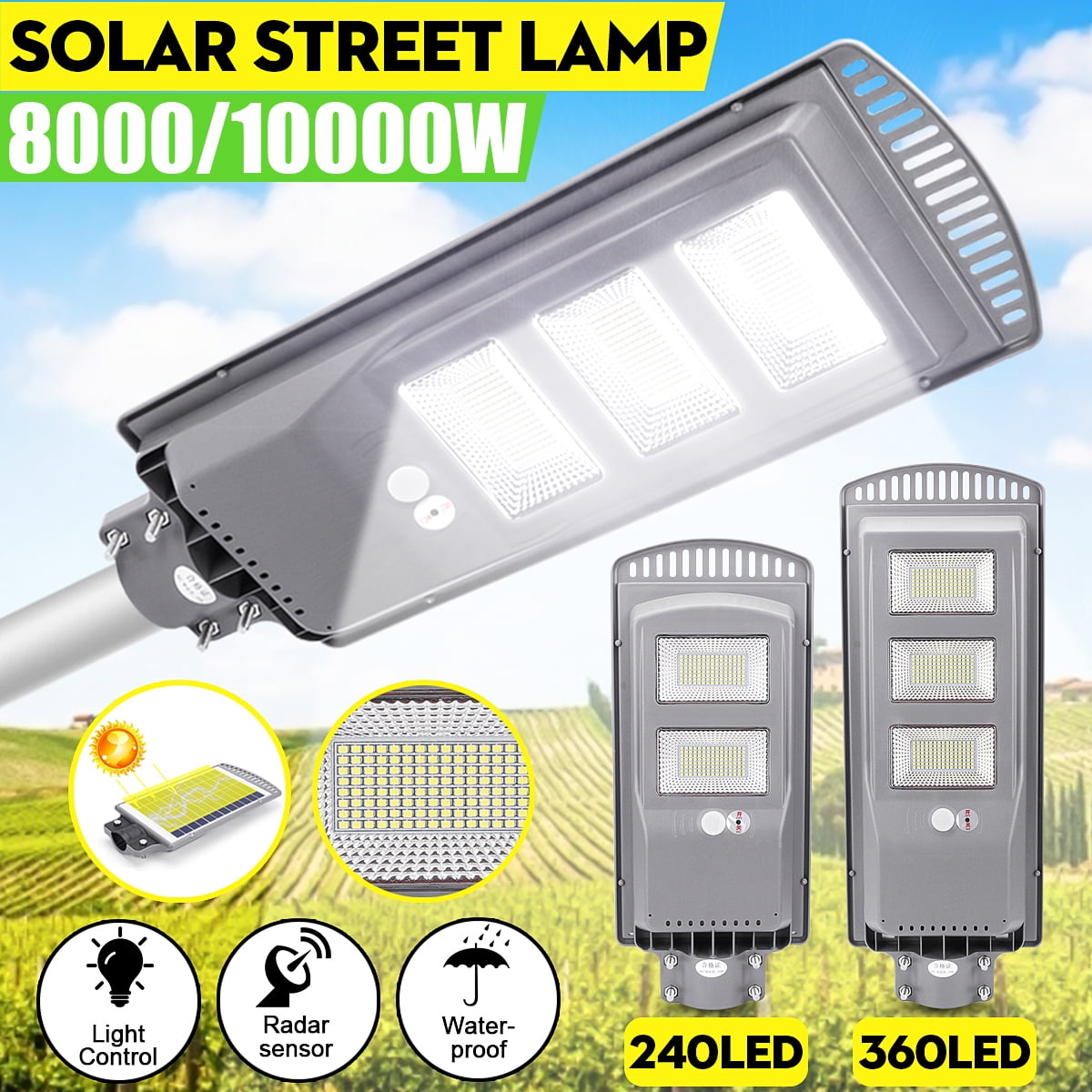 240LED Outdoor Solar Street Wall Light Sensor PIR Motion LED Lamp Remote Garden 