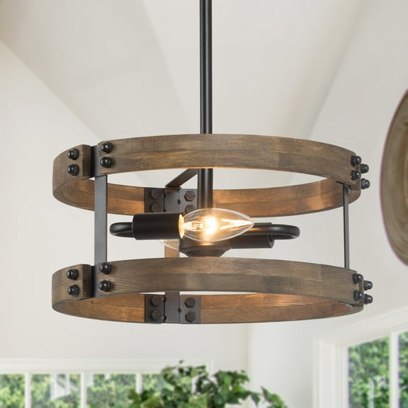 LNC Farmhouse 2-light Wooden Chandeiler,Mini LED Kitchen Island Light
