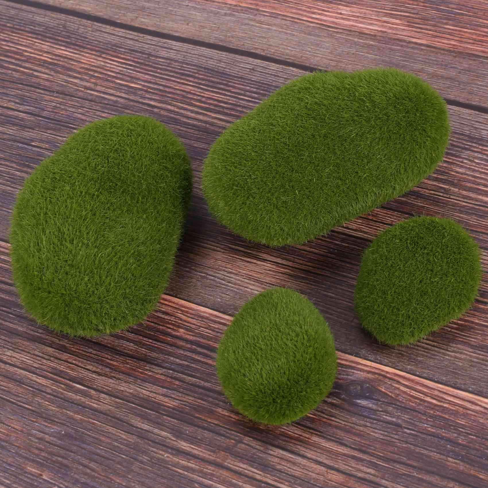 100 Pieces 2 Sizes Artificial Moss Rocks Decorative Faux Green Moss Covered Stones