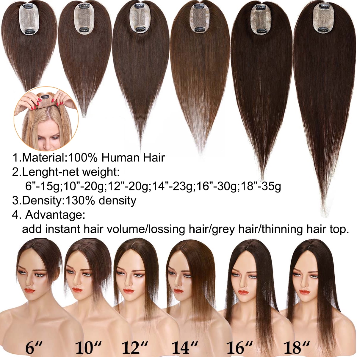 SEGO Clip in Hair Extensions Human Hair Toppers 100% Real Human Hair Silk Base Topper for Thinning Hair Natural Black Hair Pieces