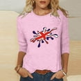 thumbnail image 2 of WREESH Womens Great Britain Uk Flag T-Shirts Fashion Printed T-Shirt 3/4 Length Sleeve Blouse Patriotic Basic Graphic Tees Crewneck Casual Tops Pink, 2 of 5