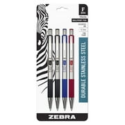Zebra F-301 Ballpoint Stainless Steel Retractable Pen, Fine Point, 0.7mm, Assorted Ink, 4-Count