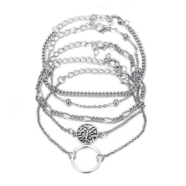 Pulsera de cuero ajustable con adorno de mano circular ahuecado de 5 piezas, pulsera sencilla para traje