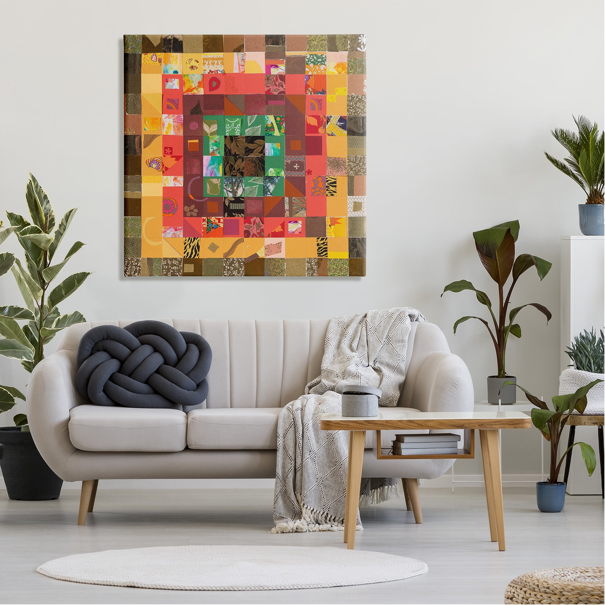 Stupell Industries Patterned Geometric Collage Abstract Painting Gallery Wrapped Canvas Art Print Wall Art, 36 x 36