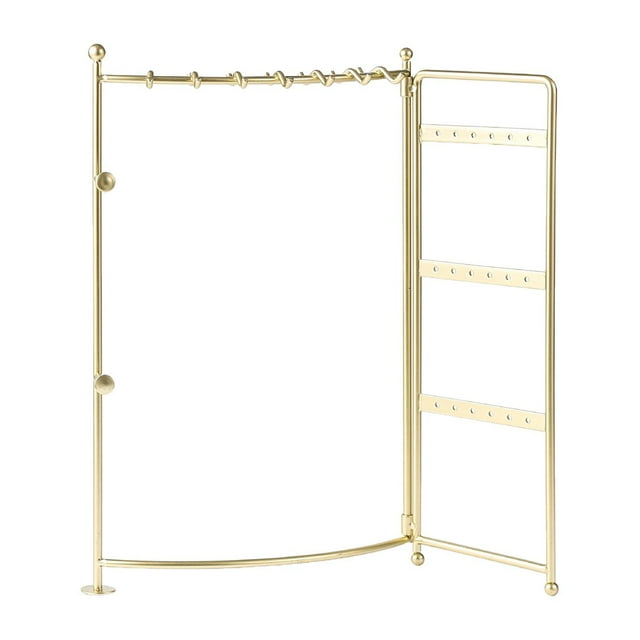 Foldable 2 Panel Jewelry Hanger Jewelry Stand Earring Rack Practical with 3 Tier Golden