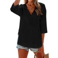 thumbnail image 6 of Women's Cotton Linen Hooded Cover Up, 3/4 Sleeve V-Neck Pocket Shirt, Lightweight Beach Kimono for Bikini Cover, Summer Vacation, and Resort Wear-Black, 6 of 9