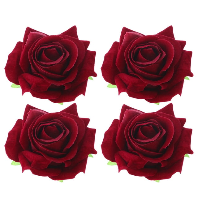 4 broches de flores de tela con forma de rosa para el cabello, accesorios para manualidades, ideales para vacaciones en Hawái (color burdeos).