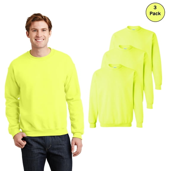 Gildan Men's Heavy Blend Crewneck Sweatshirt, Safety Green Long Sleeve Fleece Sweatshirt, 3-Pack, L