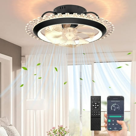

NookNova 21 Modern LED Low Profile Flush Mount Oscillating Ceiling Fan with Lights 6 Speed Indoor Ceiling Fan Lights with Remote and APP Control Bladeless Ceiling Lighting Fixture for Home Room
