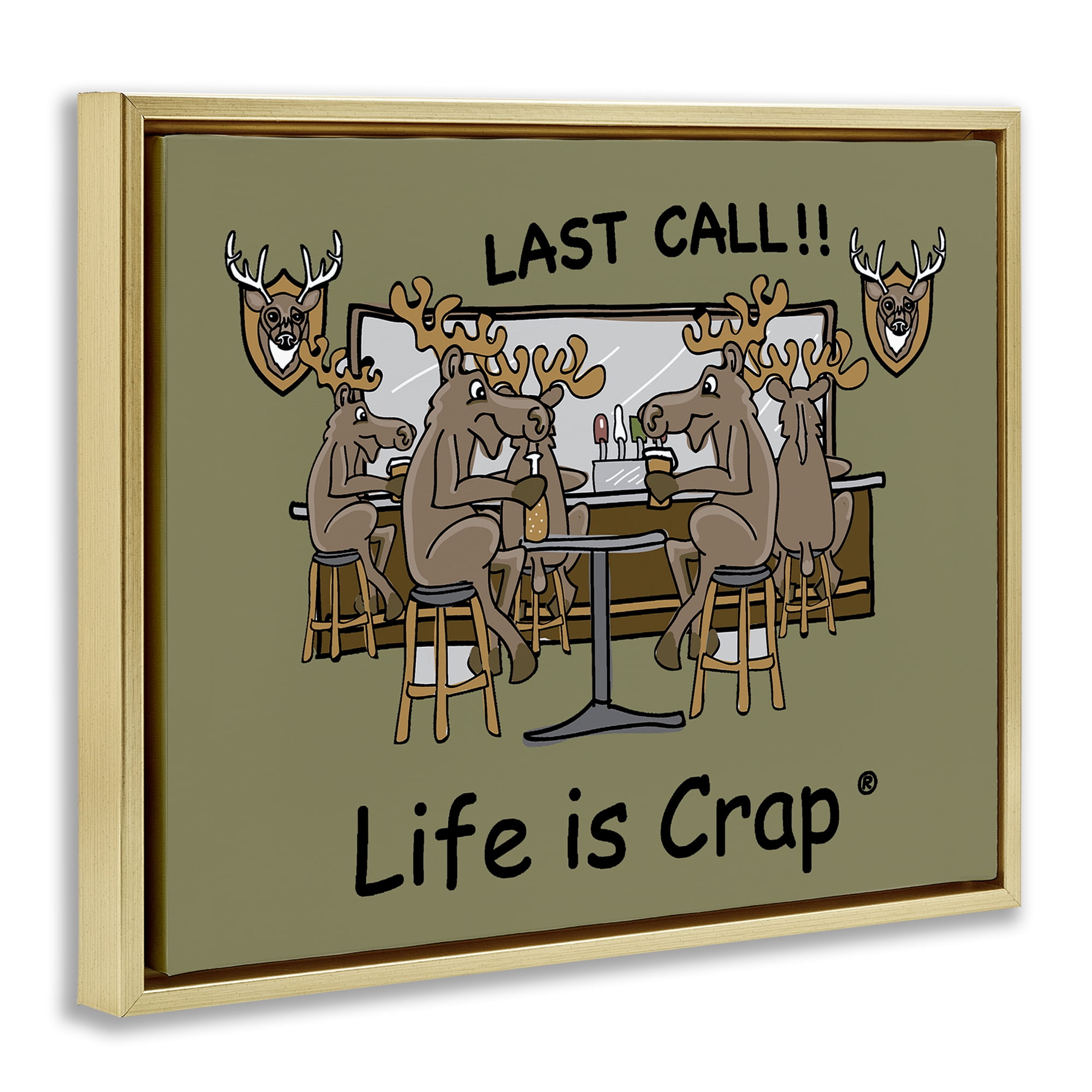 Stupell Industries Last Call at Bar Novelty & Humor Painting Gold Floater Framed Canvas Art Print Wall Art, 21 x 17
