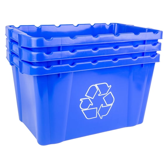 Hudson Exchange 25.8 x 16.2 x 14.5 (3 Pack, 18 Gallon) Recycle Container Curbside Tote Bin for Paper, Cans and Packaging, Blue