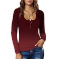 thumbnail image 2 of T-shirts pour Femmes à Manches Longues Tuniques pour Femmes Hauts d'Automne Mode Imprimé Couleur Col Carré T-Shirts Mignons Rouge 2TG, 2 of 4