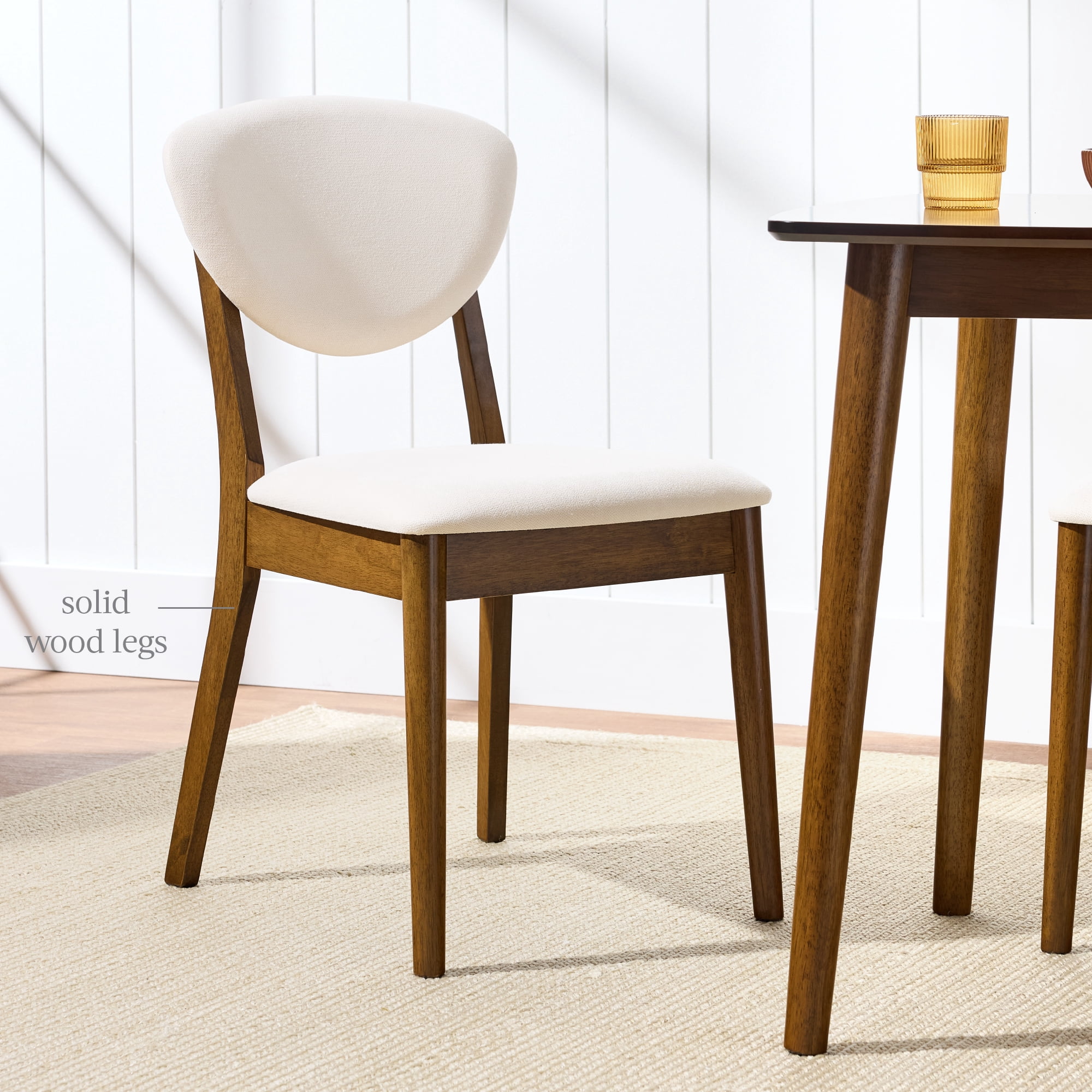 Best Choice Products Set of 4 Wooden Dining Chairs, Wood Modern Farmhouse Upholstered Chairs - Walnut/Cream