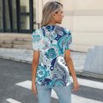 thumbnail image 4 of Mujeres de Manga Corta Tops Cuello Redondo Plisado Túnica, Tapa Casual Doblado Doblado Impreso Moda, 4 of 6