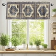 thumbnail image 2 of Light Beige Blue Flower Valances for Windows, 60 x 18in, Medieval Ethnic Turkish Retro Rod Pocket Kitchen Valance Curtain Light Filtering Window Treatments for Living Room Bedroom, 1 Panel, 2 of 7