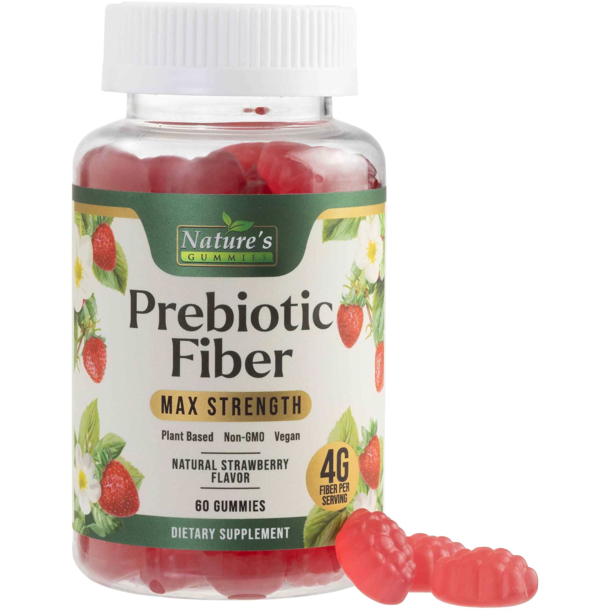 Prebiotic Fiber Gummies - 4g Dietary Fiber Per Serving - Extra Strength Daily Supplement for Adults - Tasty Strawberry Flavor - Plant Based Digestive and Regularity Support - 60 Gummies