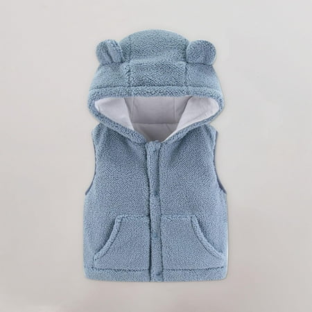 

QISIWOLE Toddler Baby Boys Girls Fleece Sherpa Hooded Vest Fuzzy Sleeveless Jacket Fall Stand Collar Outerwear with Pockets Clearance