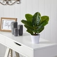 thumbnail image 3 of Nearly Natural 11" Rubber Leaf Artificial Plant in White Planter (Real Touch), Green, 3 of 4