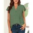 thumbnail image 3 of Jacquard manga corta blusa V cuello ruffle manga casual blusa camisa para mujer dama verde XL, 3 of 6