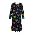 thumbnail image 5 of dazeni Girls Valentine's Day Dresses Cute Heart Print Puff Long Sleeve Maxi Dress Loose Casual Ruffle Crewneck Dress with Pockets A Line Tiered Flowy Party Dress B 10-11Years, 5 of 6