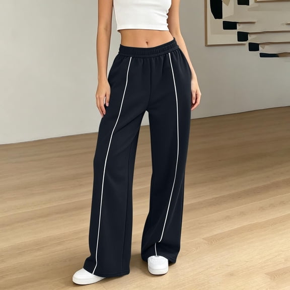 ABSUYY Womens High Waisted Wide Leg Sweatpants - Casual Lounge Pants with Pockets Black,Size 2XL