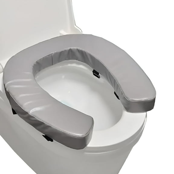 LAMIRO Soft Padded Toilet Seat Cushion with 2-Inch High-Density Foam & Waterproof Pu Fabric,U-Shape Padded Toilet Cushion - Secure Hook & Loop Tape,Fits Standard/Elongated Toilets (Grey)