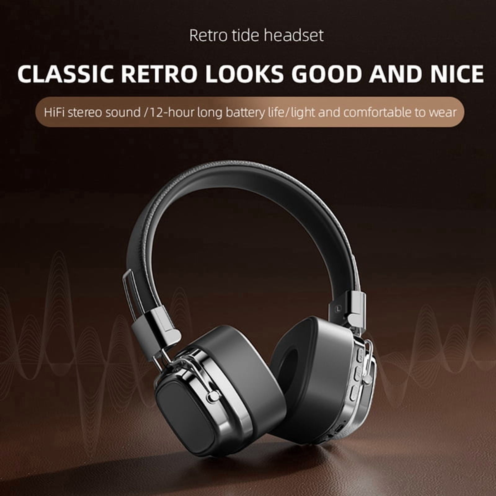 Bluetooth 5.3 Retro Wireless Headset Heavy Headphones Mobile Computer Multifunctional Headset,B