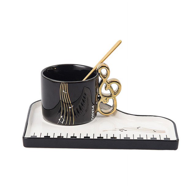 Taza de café de cerámica de lujo para música, 200 ml, con bandeja y cuchara