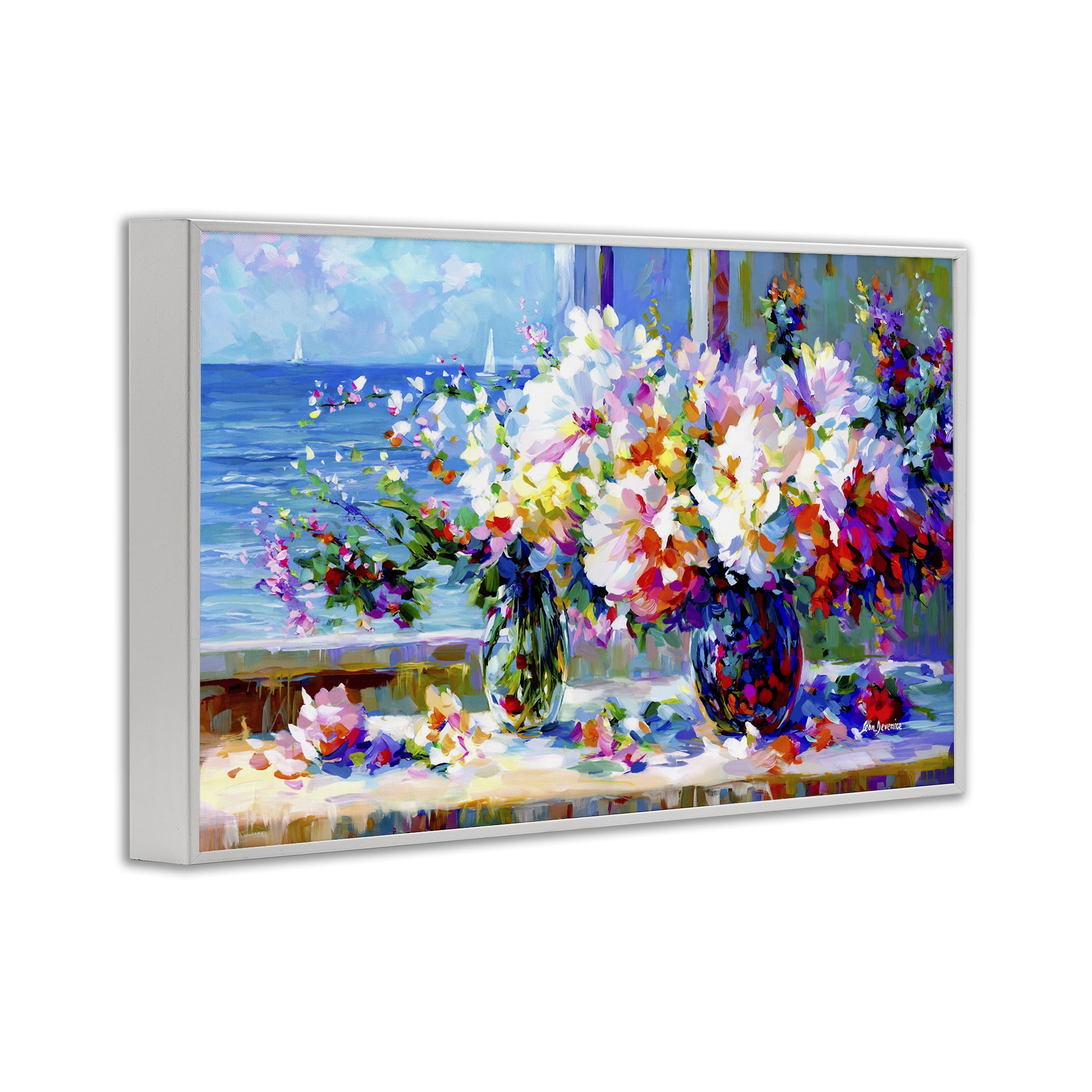 Stupell Industries Blossoms By The Sea Botanical & Floral Painting White Framed Art Print Wall Art, 24 x 16