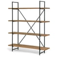 thumbnail image 2 of Ailis 75" Brown Pine Wood Metal Frame Etagere Bookcase Four-shelf Media Center, 2 of 7