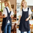 thumbnail image 4 of Cotton Linen Pinafore Apron Dress for Women with 2 Pockets Cute Art Chef Aprons Adjustable Bib Apron With Long Coverage for Kitchen Baking Gardening Painting(Black), 4 of 5