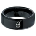 thumbnail image 2 of Tungsten Rugby Crest Band Ring 8mm Men Women Comfort Fit Black Beveled Edge Polished, 2 of 4