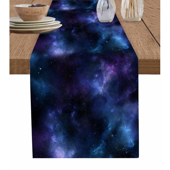 Star Sky Table Runner 36 Inches, Modern Blue Purple Black Nature Starry Night Bed Runner Dresser Scarves Tabletop for Indoor Outdoor Parties/Ceremony/Banquet, 13"x 36"
