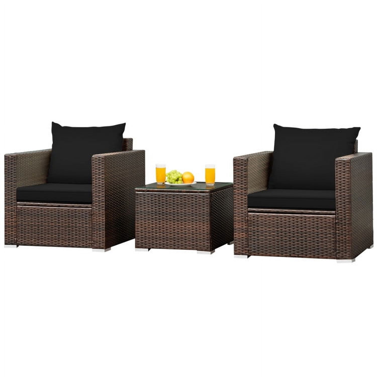 Aimee Lii 3 Pieces Patio Rattan Furniture Bistro Sofa Set with Cushioned, Modern Patio Furniture, Black Aimee Lii 3 Pieces Patio Rattan Furniture Bistro Sofa Set with Cushioned, Modern Patio Furniture, Black