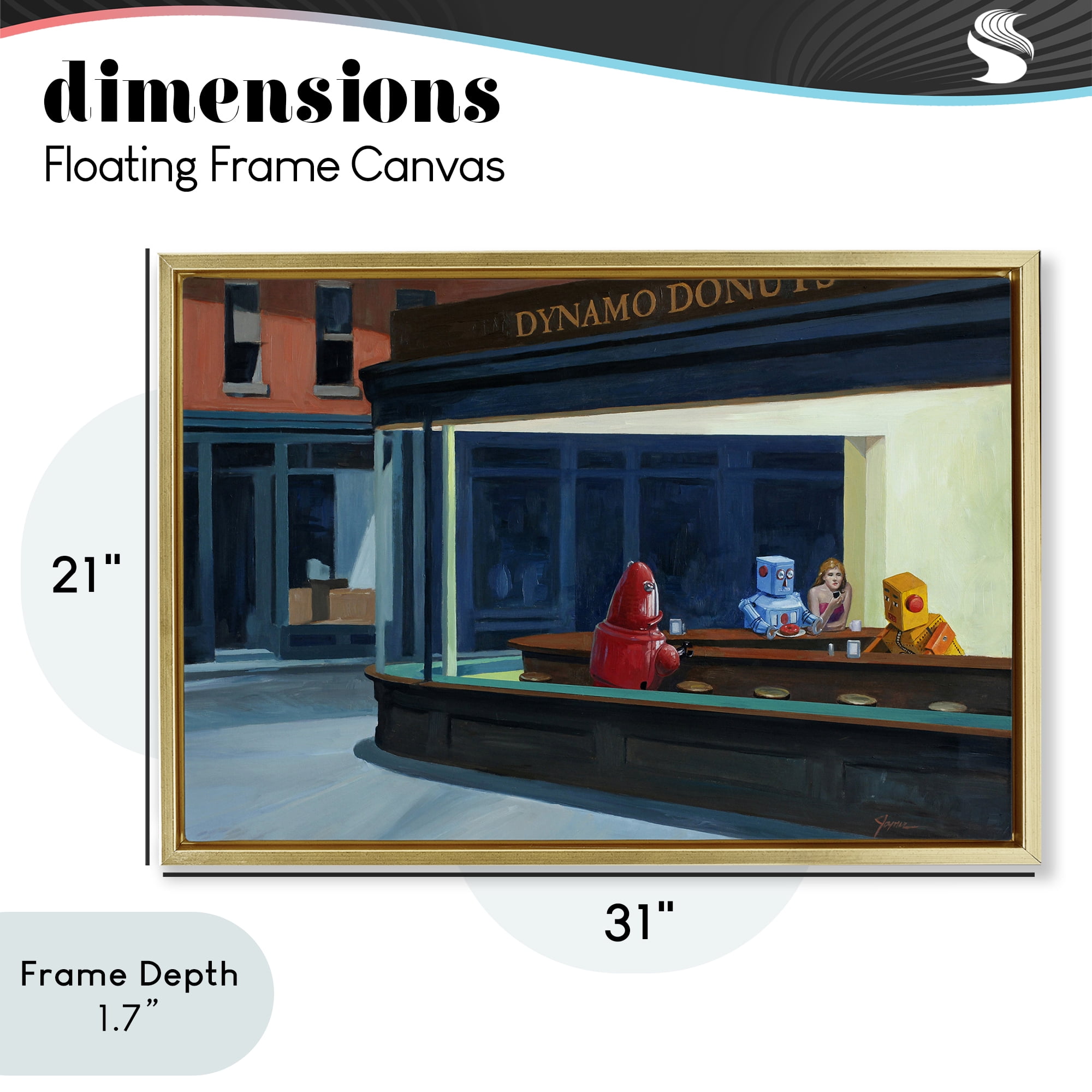 Stupell Industries Robots in Donut Shop Gold Framed Floater Canvas Wall Art, design by Eric Joyner
